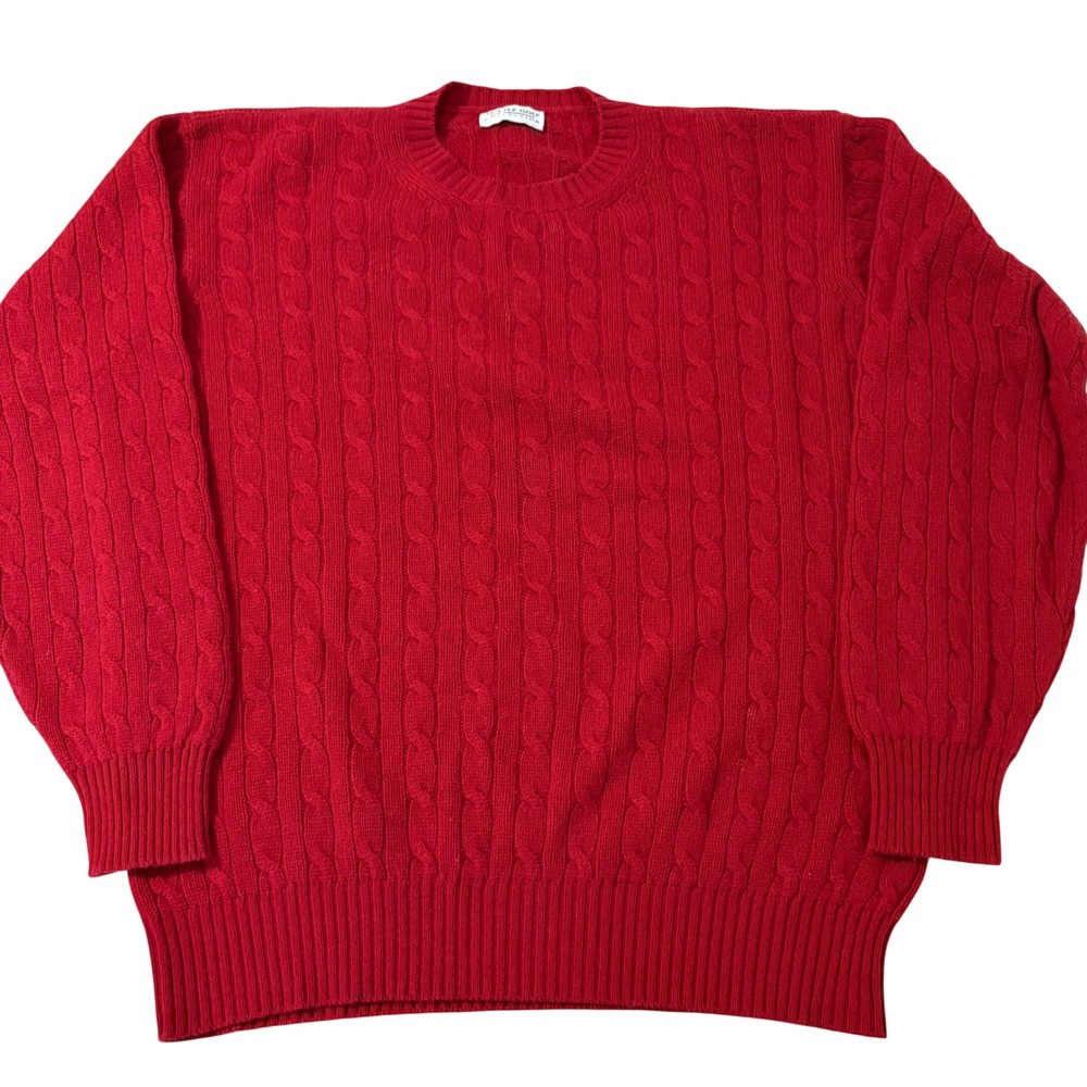 Tuttle Golf Collection Red 100% Pure Cashmere Cable Knit Crewneck Sweater Large